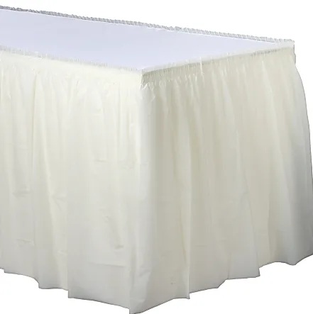 29" x 168" Vanilla Plastic Table Skirt