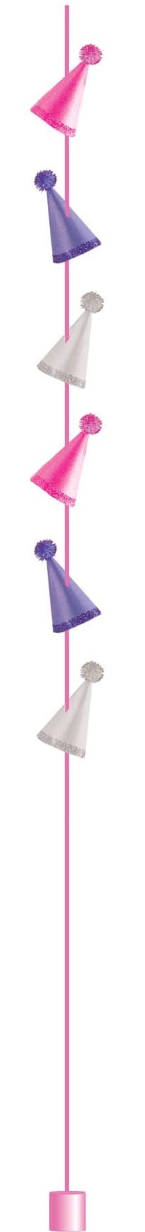 PINK, LAVENDER, AND SILVER PARTY HATS BALLOON TAIL