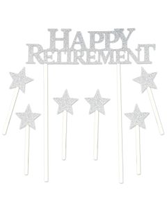 Silver Glitter Happy Retiremtent Cake Topper. 6" x 8"