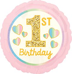 18" Girl 1st Birthday Pink/Gold