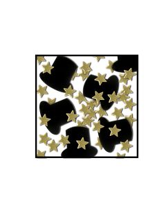 Black Top Hats and Gold Stars Confetti. 1 Ounce Package.