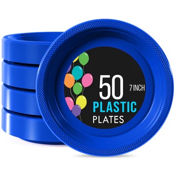 7" Plate Plastic Dark Blue-50 Count Package.