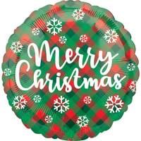18" Merry Christmas Green/Red Plaid