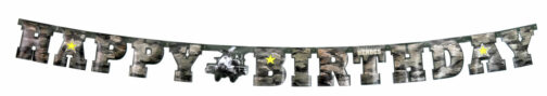 American Heros Happy Birthday Banner w/ Apache Helicopter. Birthday Numbers Included.