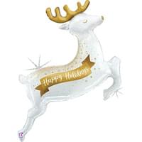 48" White and Gold Reindeer Happy Holidays