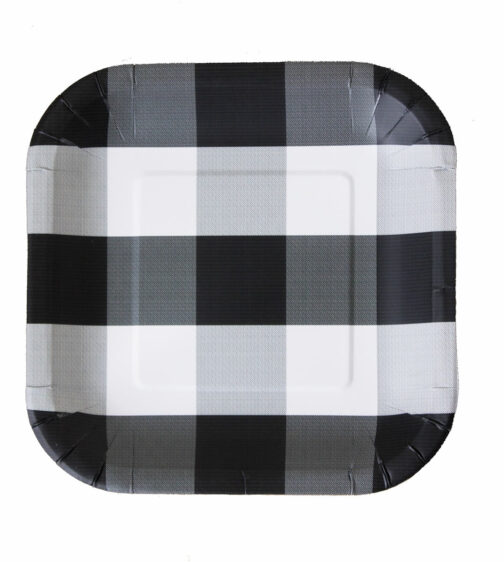 9" Paper Plate Classic Plaid Black/White-8 count Package.