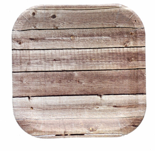 7" Square Paper Plate BarnWood-Farm Table- 8 Count Package.