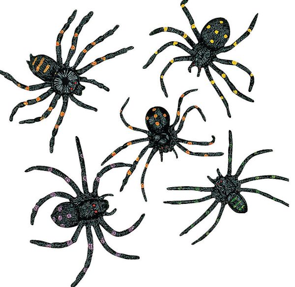 Black Stretchable Spiders. 2". 12 Spiders per Package.