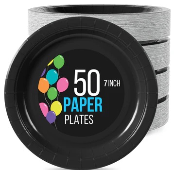 7" Plate Paper Black-50 Count Package