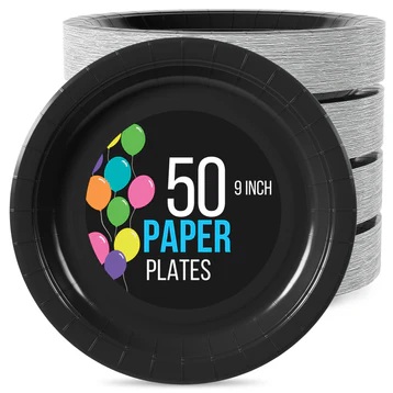 9" Plate Paper Black-50 Count Package