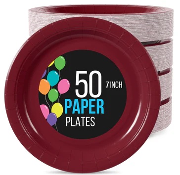 7" Plate Paper Burgundy-50 Count Package