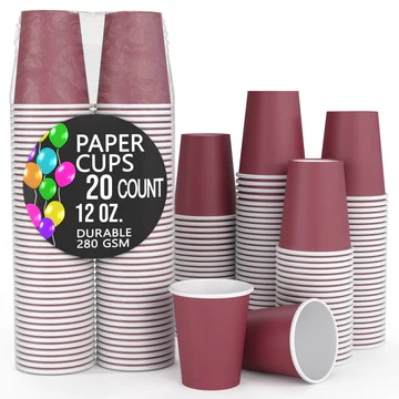 12 Ounce Paper Cup Burgundy-20 Count Package