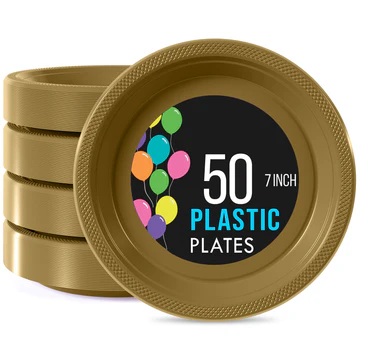 7" Plate Plastic Gold-50 Count Package