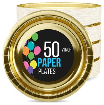 7" Plate Paper Reflective Gold-50 Count Package