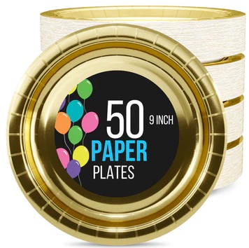 9" Plate Paper Reflective Gold-50 Count Package