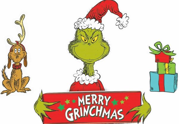 Grinch Lawn Signs. Max, Presents and the Grinch Holding a Sign "Merry Grinchmas"