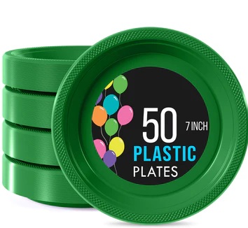 7" Plate Plastic Emerald Green-50 Count Package
