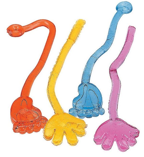Assorted Neon Colors Sticky Hands and Feet. 3/4" Hand or Foot on a 2 1/2" Sticky String. 72 Count Package.