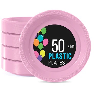 7" Plate Plastic Pink-50 Count Package