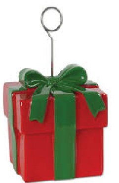 Christmas Present Balloon Weight. Approximately 4 1/2" Tall. This is a Non-Returnable Item.