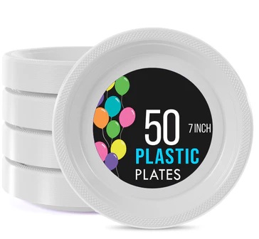 7" Plate Plastic White-50 Count Package.