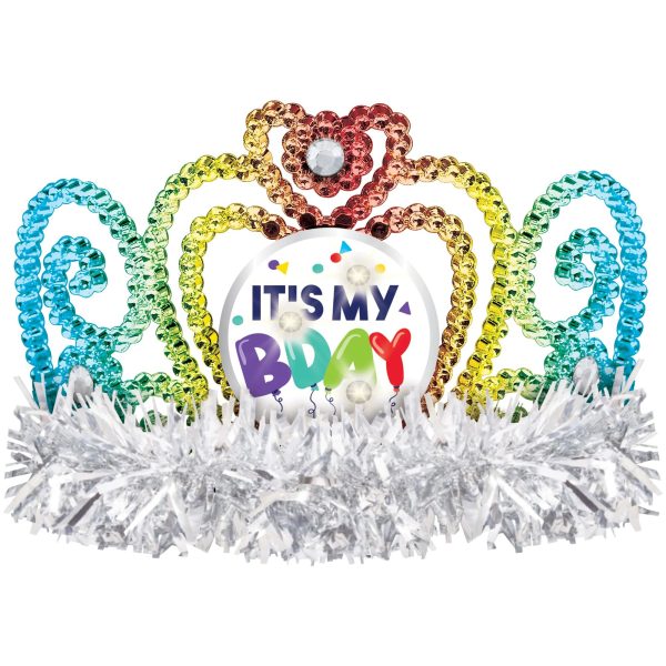 Light Up Birthday Celebration Tiara W/ Tinsel. It's My Bday. One Size Fits Most. This is a Non-Returnable Item.