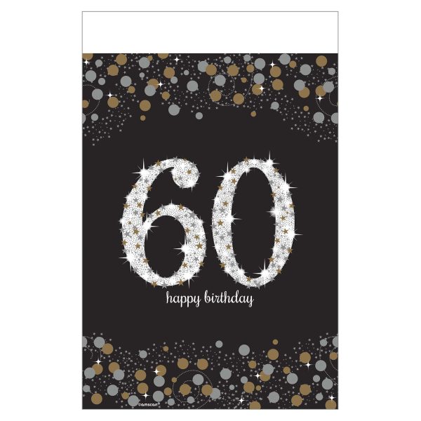 Table Cover Happy Birthday 60 Sparkling Celebration- 54" x 108"