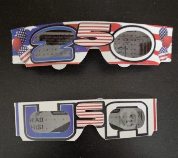 America's 250th Birthday Fireworks Glasses. See USA or 250 on Every Point of Light. This is a Non-Returnable Item. Please Specify USA or 250.