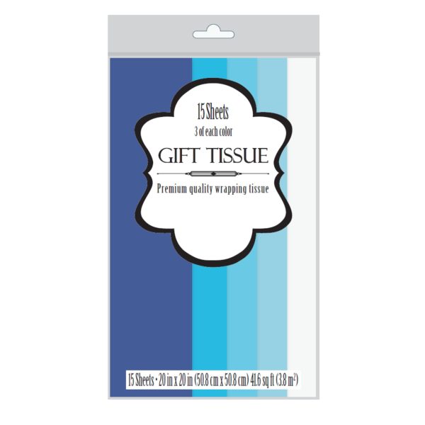 Shades of Blue Tissue Paper. 15 Count Package.