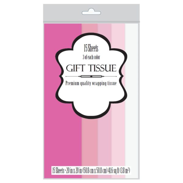 Shades of Pink Tissue Paper. 15 Count Package.