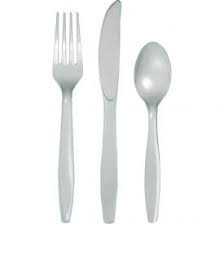 Shimmering Silver Cutlery Set-24 Count Package-8 Knives, 8 Forks, 8 Spoons.