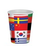 9 Ounce Paper Cups- International Flags Print- 8 Count Package.
